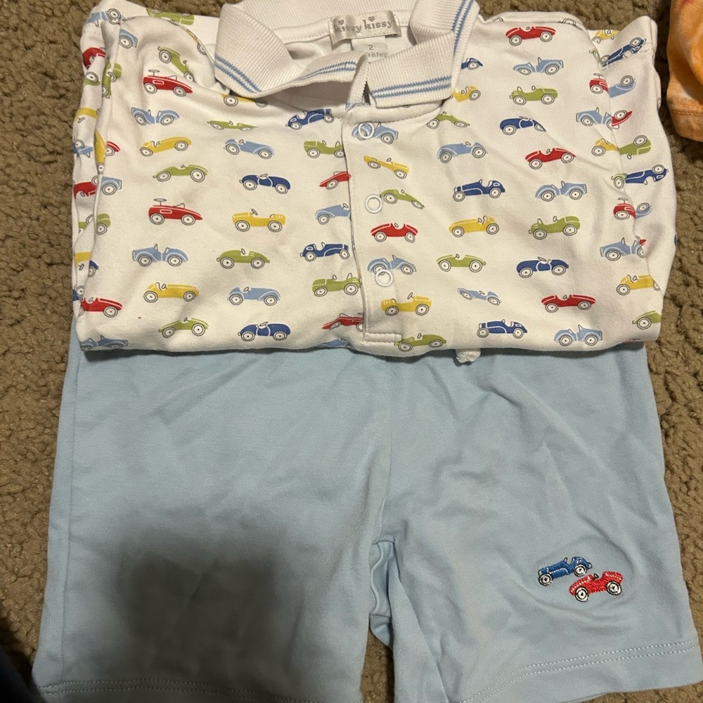 Baby Car Print Polo & Light Blue Shorts Set